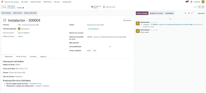 El técnico reporta el trabajo desde Telegram
